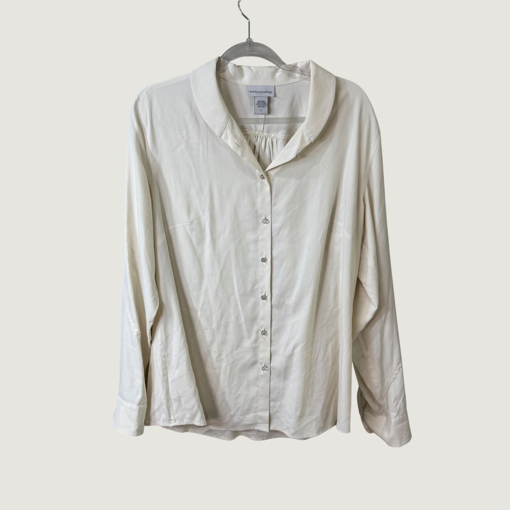 Soft Surroundings 100% Silk Blouse Cream XL Minimalist Neutral Fall Layering